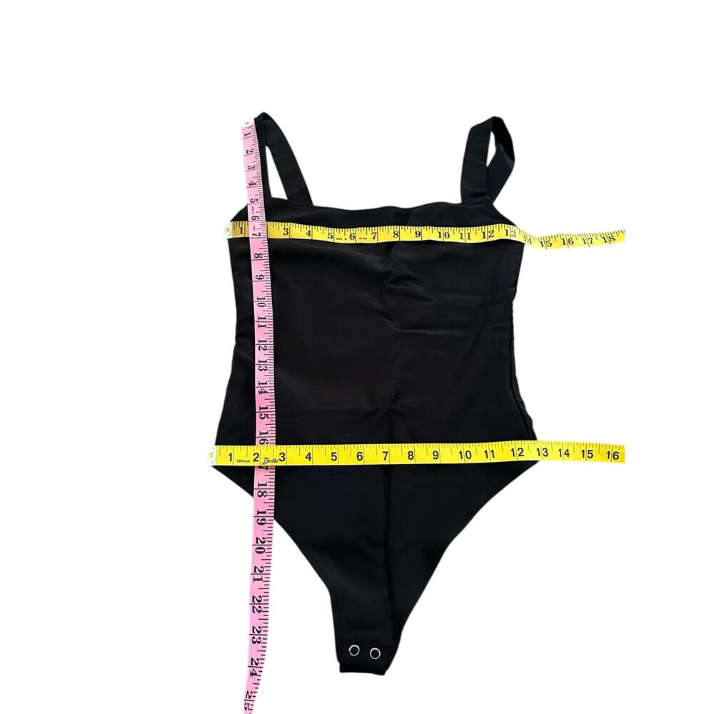 Good American Women Black Scuba Modern Tank Square Neck Bodysuit Size 2 - Picture 3 of 8